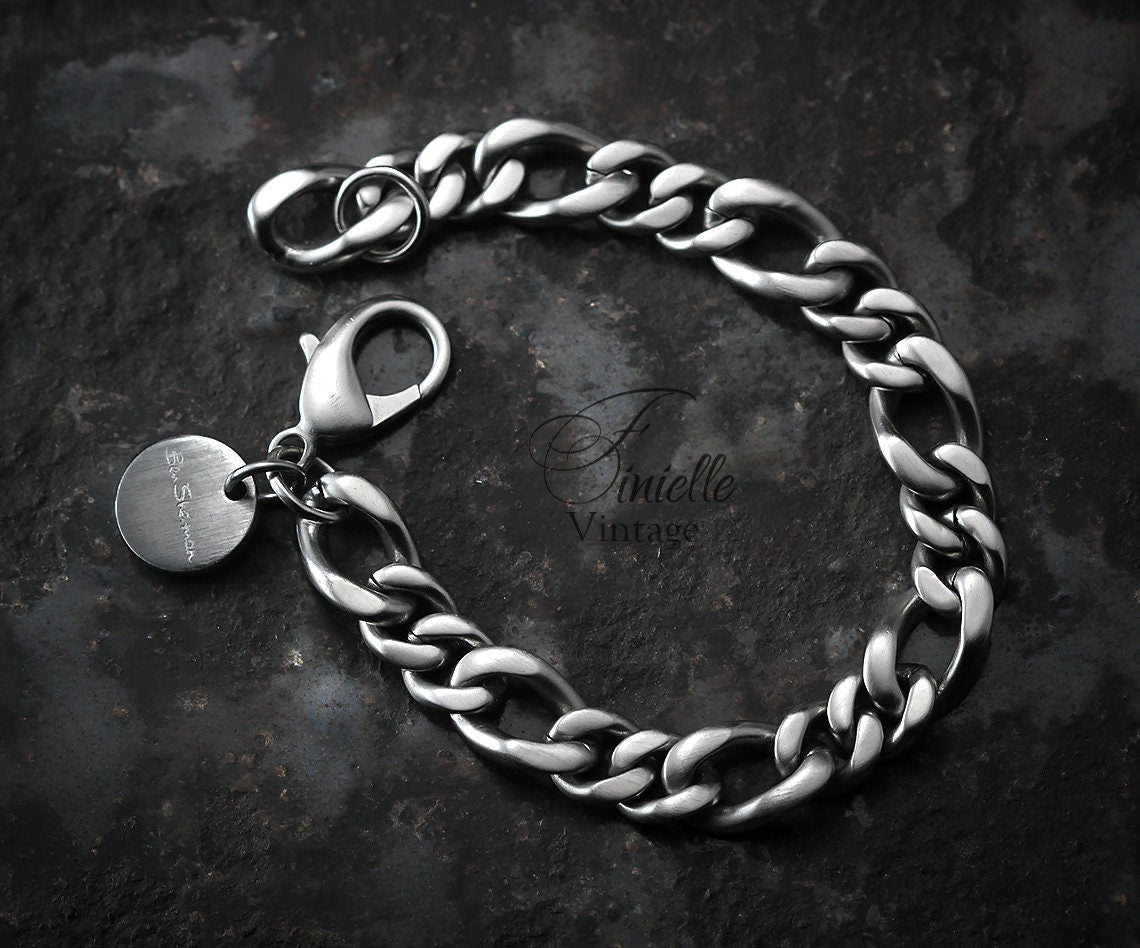 Vintage 1980s Original Ben Sherman Heavy Chunky Stainless Steel Chain Curb Men Bracelet, Silver Tone, Gift Jewelry Jewellery for Him
