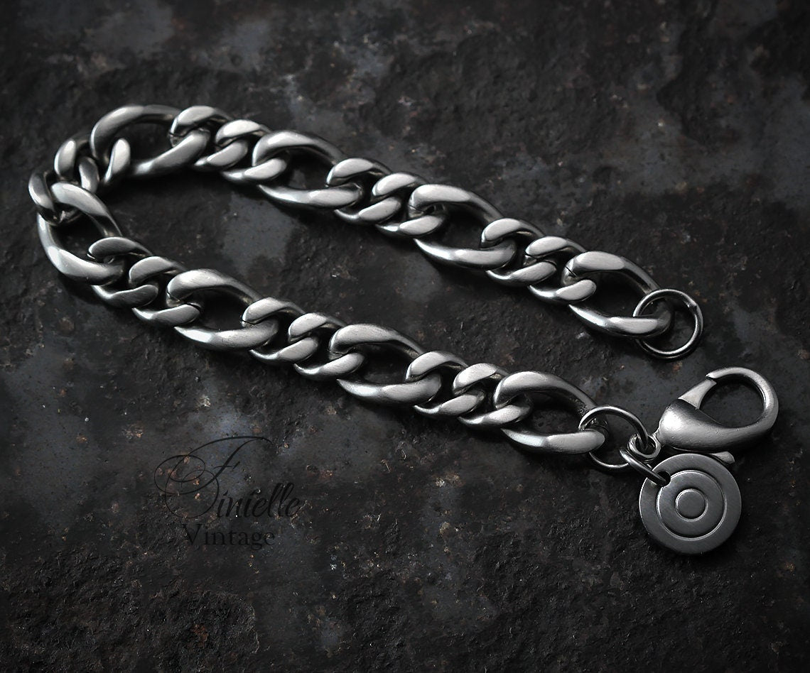 Vintage 1980s Original Ben Sherman Heavy Chunky Stainless Steel Chain Curb Men Bracelet, Silver Tone, Gift Jewelry Jewellery for Him