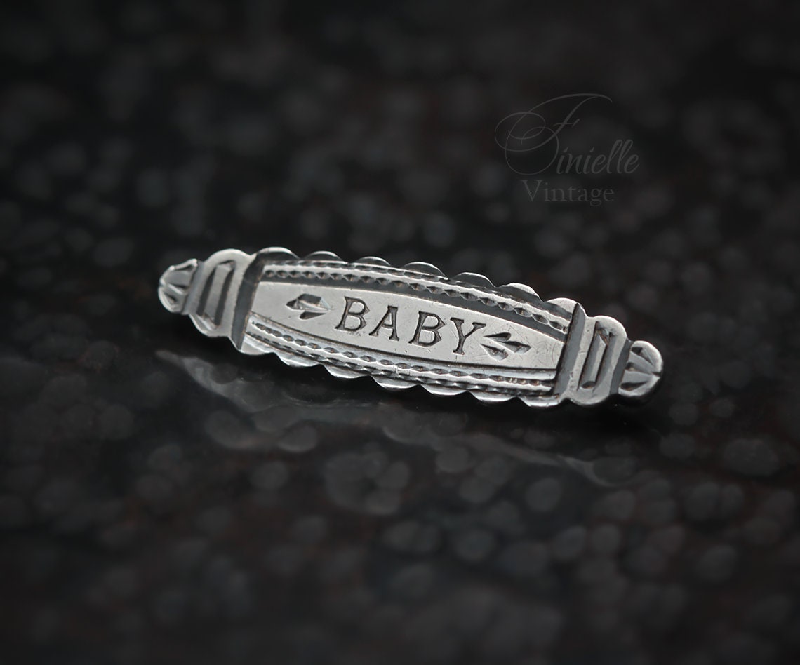 Sterling Silver Vintage 1925-1940s BABY Small Engraved Brooch Pin, Signed RB SILVER, Birmingham Maker, Unique Jewellery Jewelry Gift