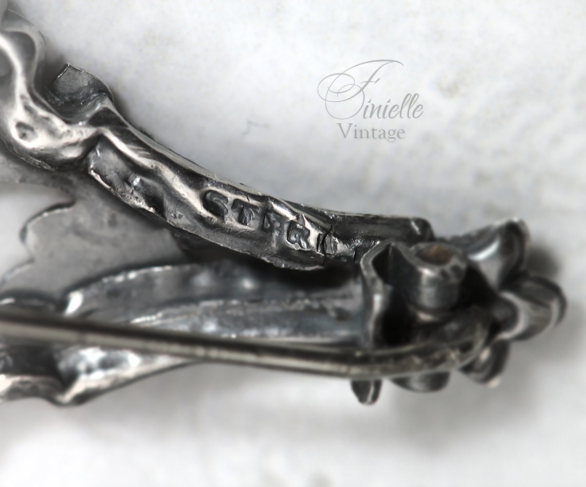 Antique Victorian 1870-1900 Sterling Silver and Rose Gold, Floral Engraved Brooch, Stamped STERLING, Antique Vintage Gift Jewelry Jewellery