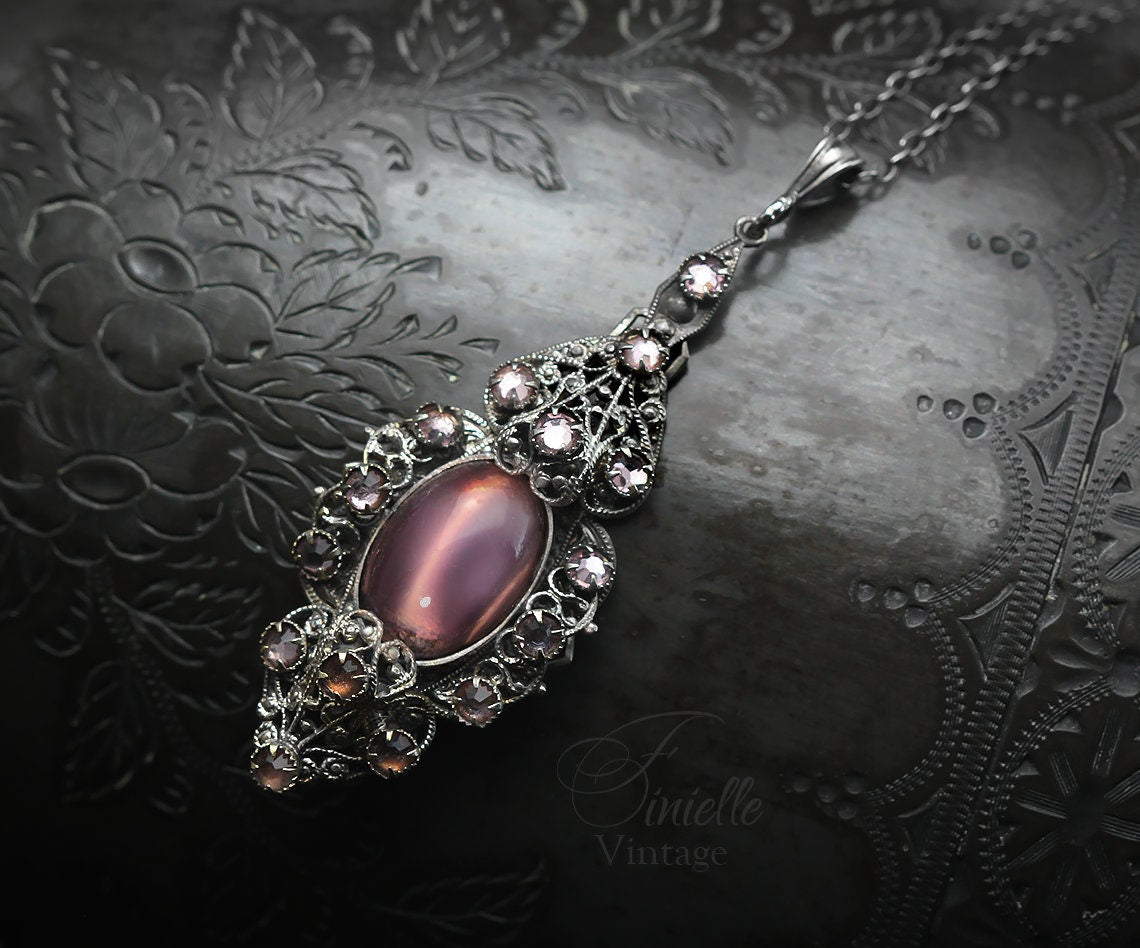 Antique Vintage 1920-1930 Czech Art Deco, Repurposed Earring, Filigree Ornate Pendant Necklace, Antique Silver Plated, Unique Vintage Gift