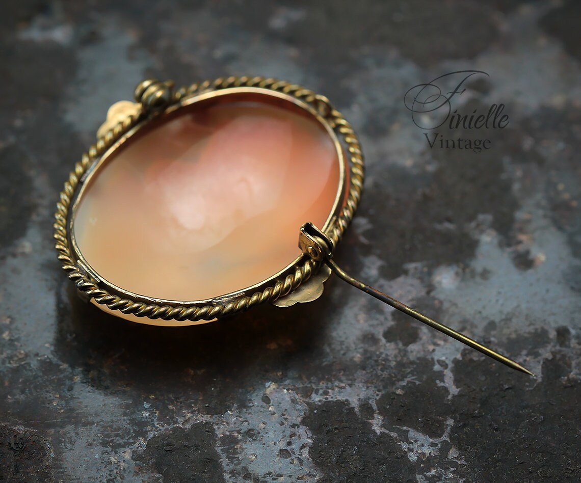 Antique Vintage 1920-1940 Art Deco Hand Carved Rolled Gold Shell Cameo Brooch Pin, Stamped RG, Unique Gift Jewelry Jewellery