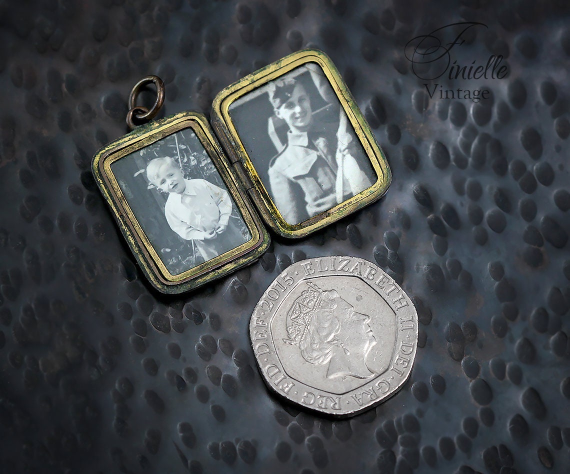 Antique c1910s British Edwardian Double Photo Locket Pendant, Rose Gold Filled, Floral Engraved, Antique Patina, Unique Jewelry Jewellery
