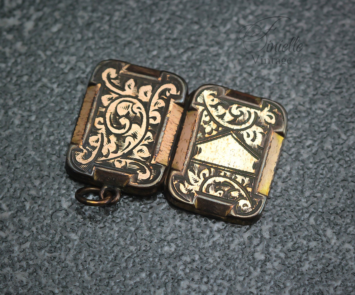 Antique c1910s British Edwardian Double Photo Locket Pendant, Rose Gold Filled, Floral Engraved, Antique Patina, Unique Jewelry Jewellery