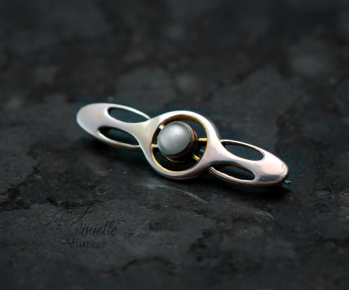 Antique Art Nouveau 1890-1900s Rolled Rose Gold Brooch Pin with Paste Pearl, Stamped CH, Gold-tone Jewellery Jewelry, Gift for Women