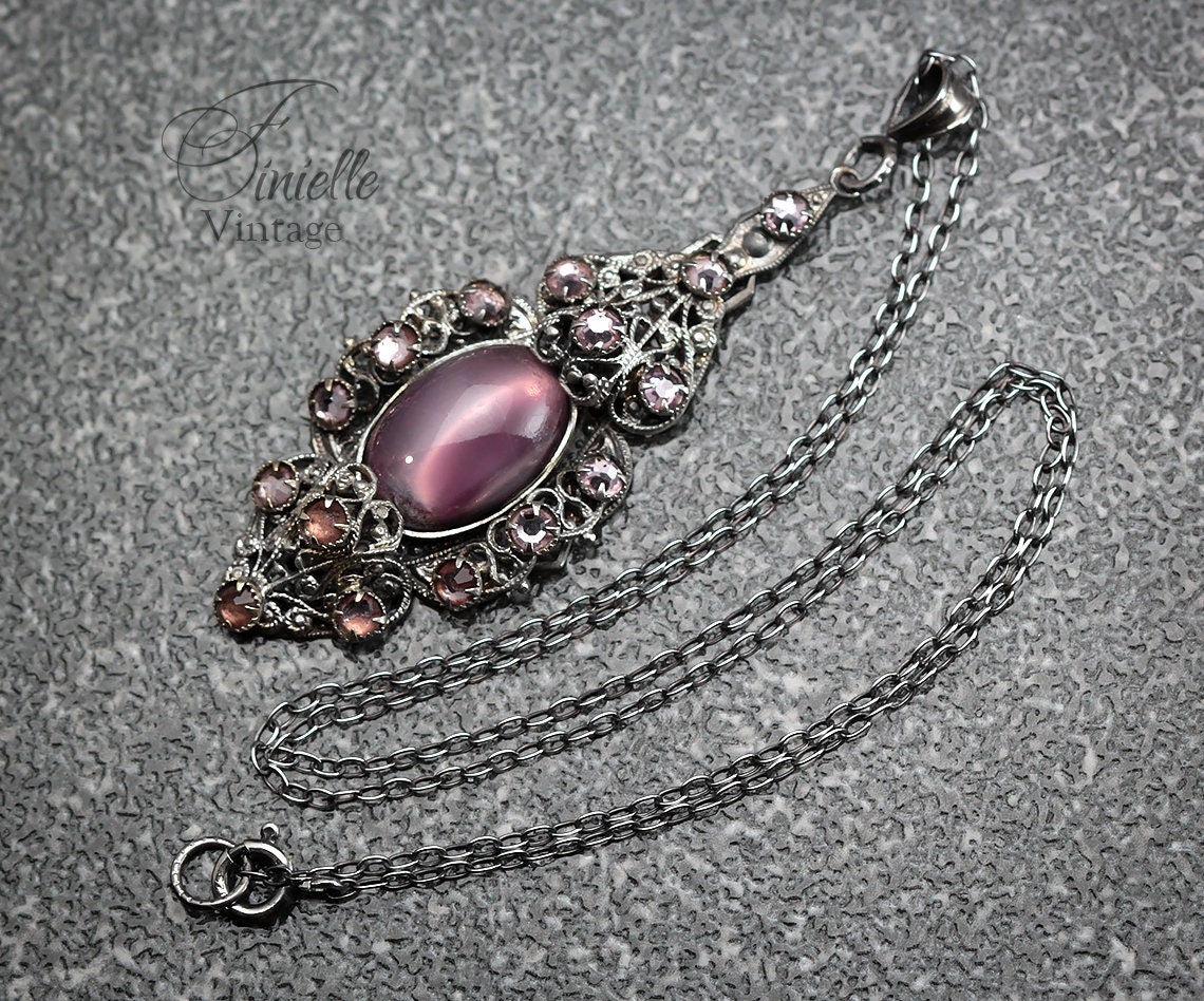 Antique Vintage 1920-1930 Czech Art Deco, Repurposed Earring, Filigree Ornate Pendant Necklace, Antique Silver Plated, Unique Vintage Gift