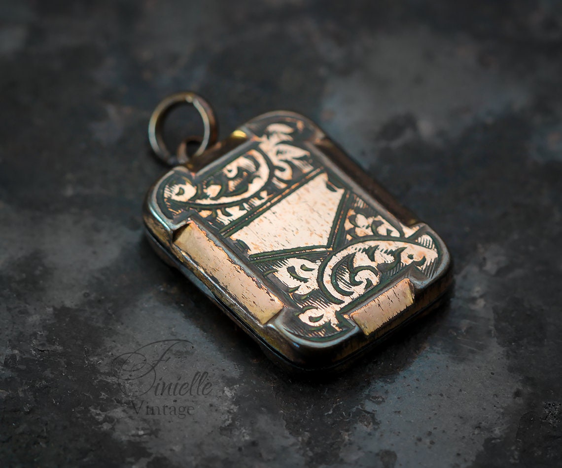 Antique c1910s British Edwardian Double Photo Locket Pendant, Rose Gold Filled, Floral Engraved, Antique Patina, Unique Jewelry Jewellery