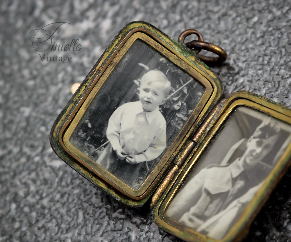 Antique c1910s British Edwardian Double Photo Locket Pendant, Rose Gold Filled, Floral Engraved, Antique Patina, Unique Jewelry Jewellery