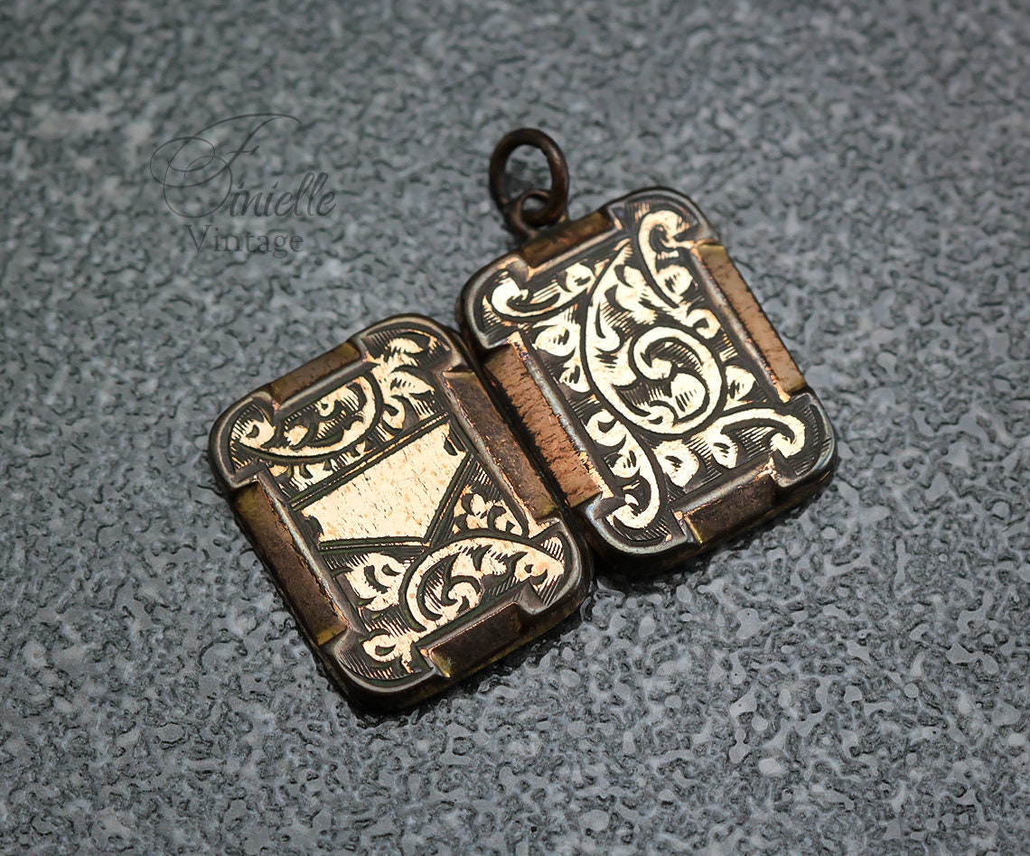 Antique c1910s British Edwardian Double Photo Locket Pendant, Rose Gold Filled, Floral Engraved, Antique Patina, Unique Jewelry Jewellery