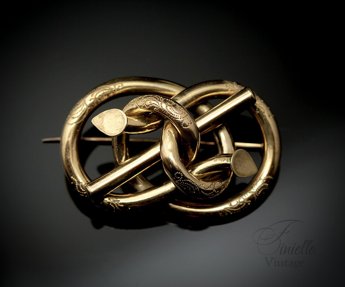 Antique Victorian c1850-1900 Gold-plated Eternal Love Celtic Style Love Knot Brooch Pin, Unique Gift Jewelry Jewellery