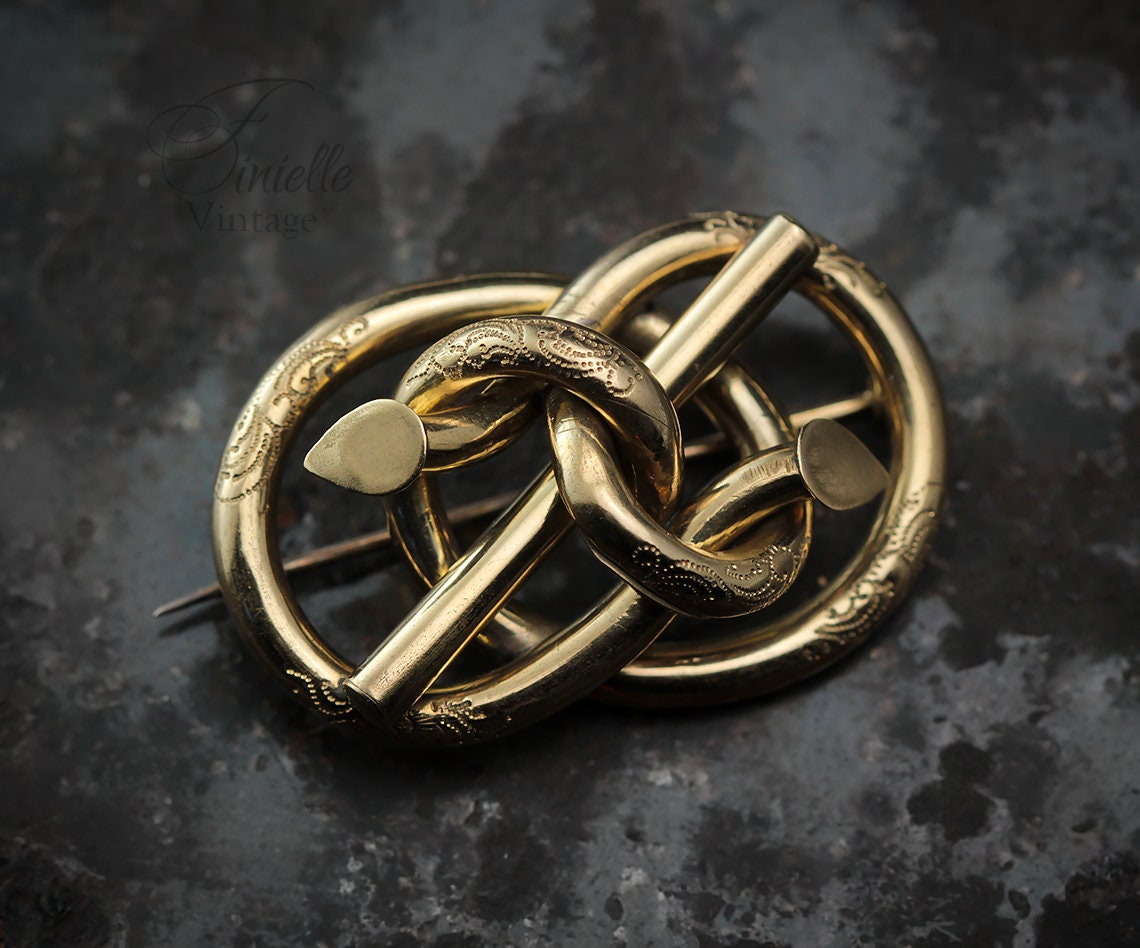 Antique Victorian c1850-1900 Gold-plated Eternal Love Celtic Style Love Knot Brooch Pin, Unique Gift Jewelry Jewellery