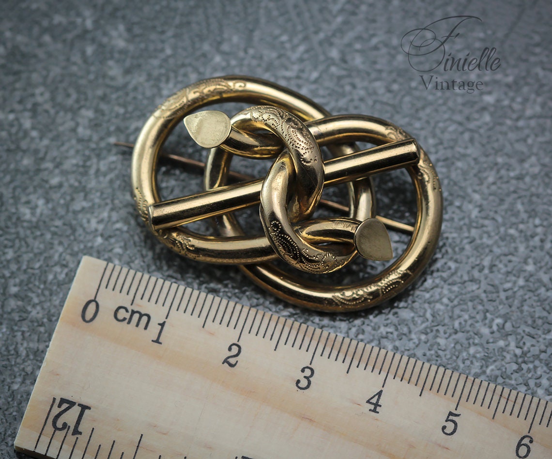 Antique Victorian c1850-1900 Gold-plated Eternal Love Celtic Style Love Knot Brooch Pin, Unique Gift Jewelry Jewellery