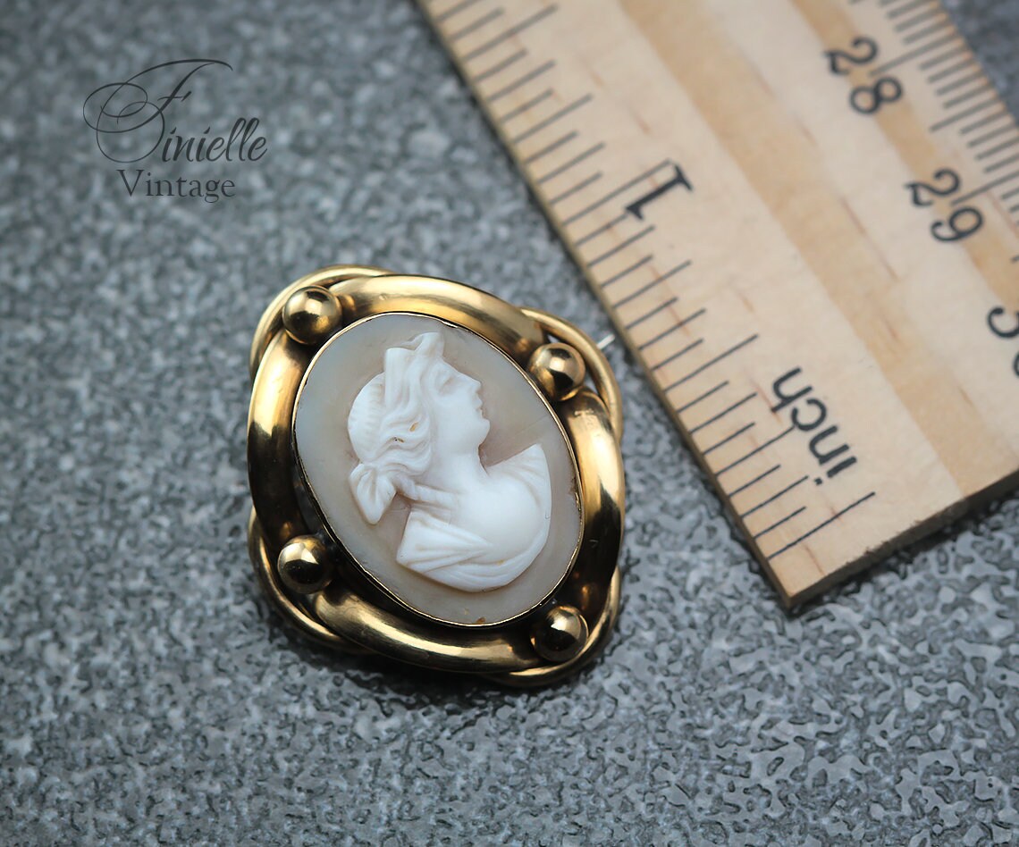 Antique 1880-1900 Victorian Hand Carved Gold Plated Shell Cameo Brooch Pin, Unique Gift Jewelry Jewellery