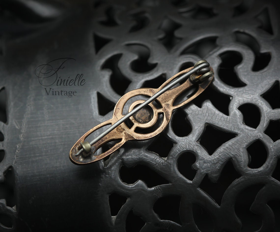 Antique Art Nouveau 1890-1900s Rolled Rose Gold Brooch Pin with Paste Pearl, Stamped CH, Gold-tone Jewellery Jewelry, Gift for Women