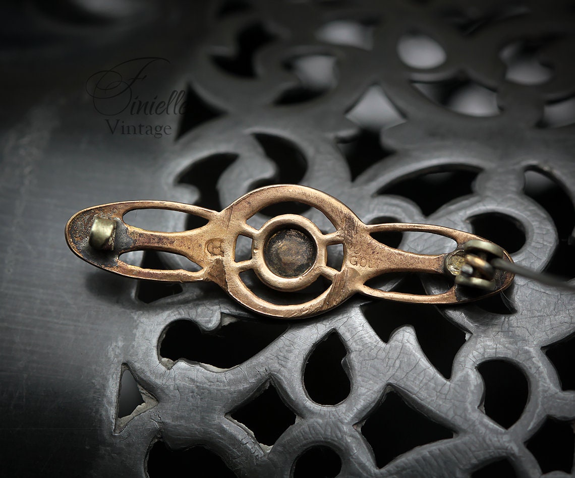 Antique Art Nouveau 1890-1900s Rolled Rose Gold Brooch Pin with Paste Pearl, Stamped CH, Gold-tone Jewellery Jewelry, Gift for Women