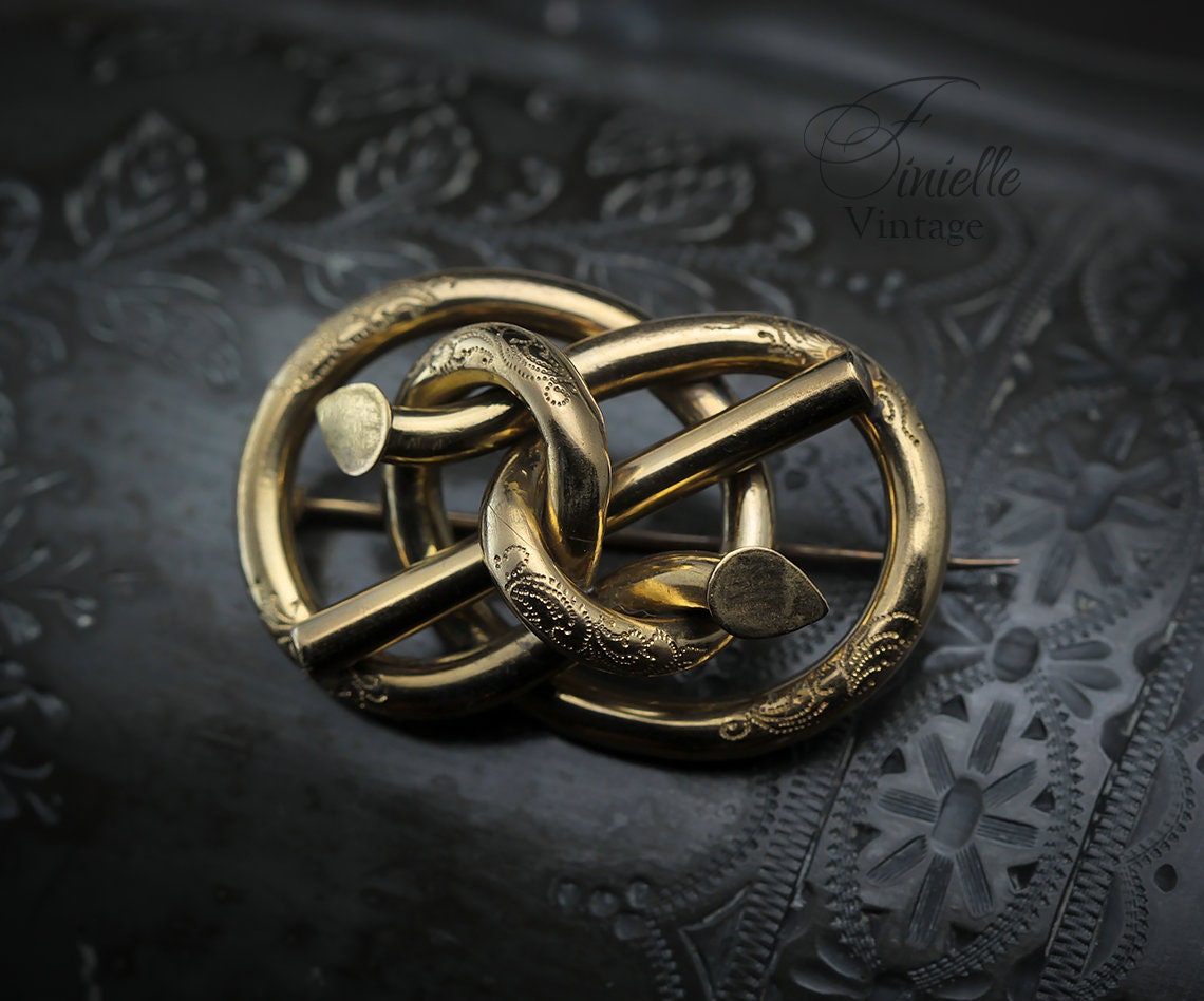 Antique Victorian c1850-1900 Gold-plated Eternal Love Celtic Style Love Knot Brooch Pin, Unique Gift Jewelry Jewellery