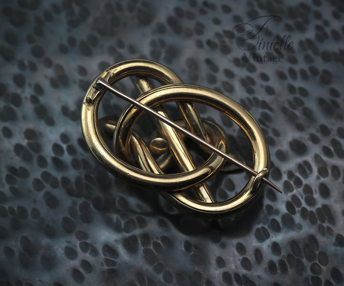 Antique Victorian c1850-1900 Gold-plated Eternal Love Celtic Style Love Knot Brooch Pin, Unique Gift Jewelry Jewellery