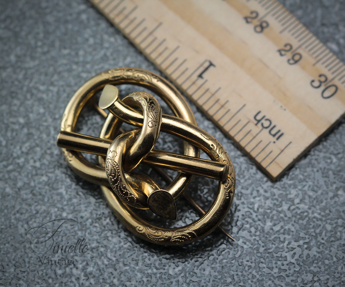 Antique Victorian c1850-1900 Gold-plated Eternal Love Celtic Style Love Knot Brooch Pin, Unique Gift Jewelry Jewellery