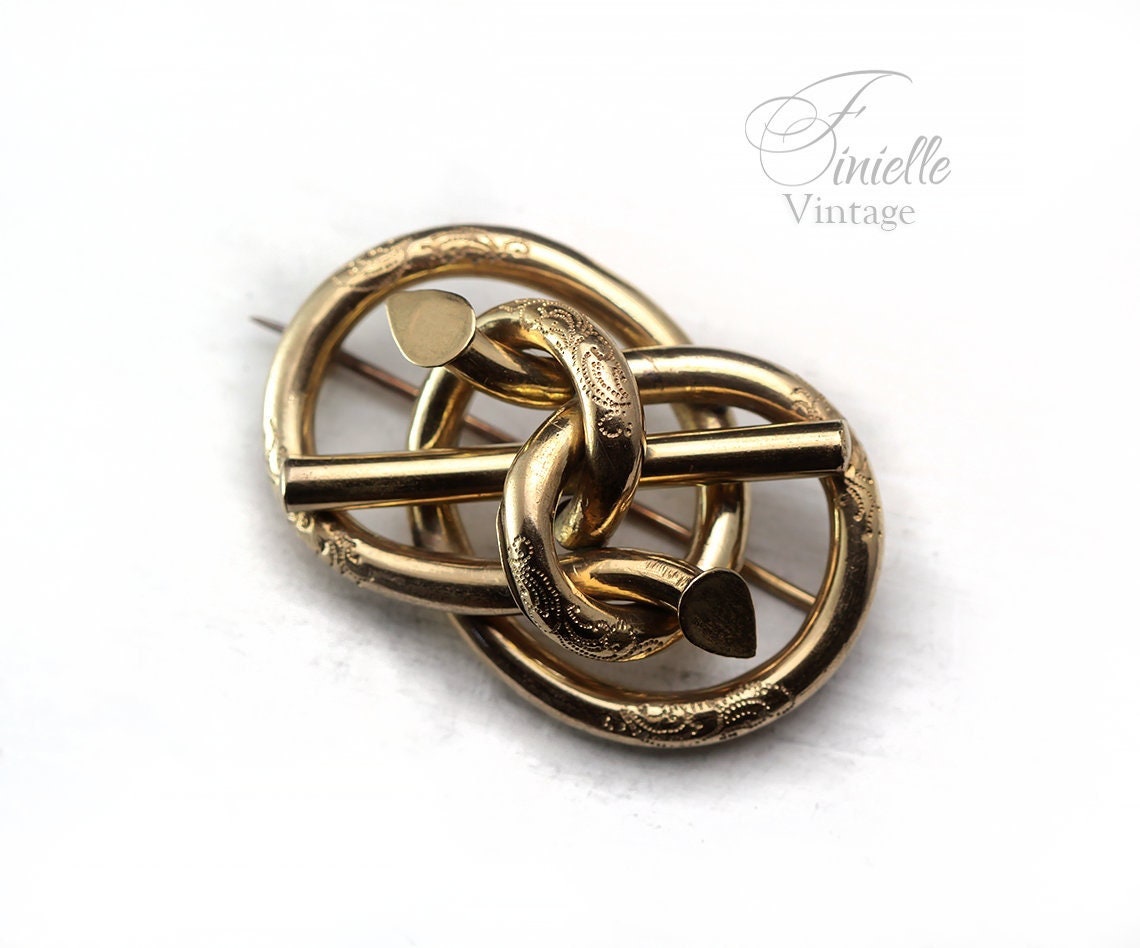 Antique Victorian c1850-1900 Gold-plated Eternal Love Celtic Style Love Knot Brooch Pin, Unique Gift Jewelry Jewellery