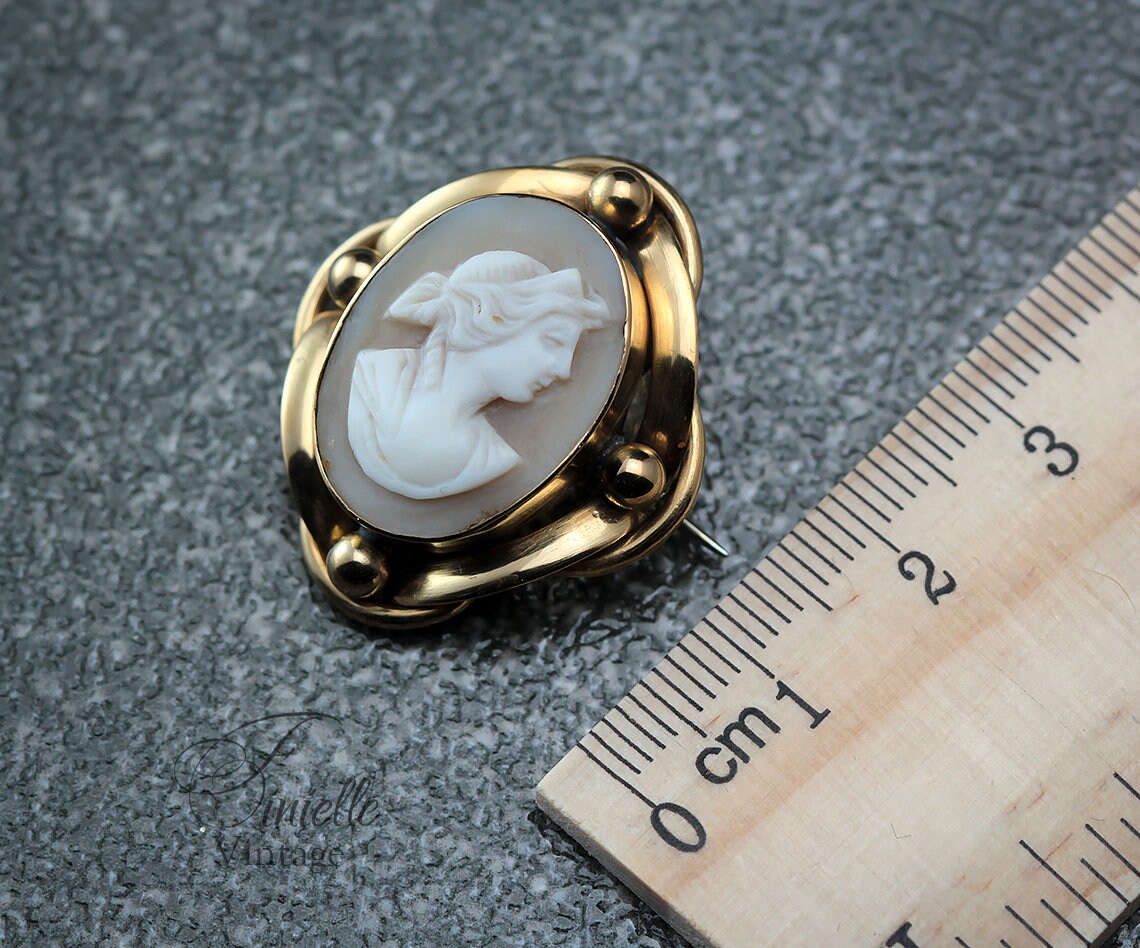 Antique 1880-1900 Victorian Hand Carved Gold Plated Shell Cameo Brooch Pin, Unique Gift Jewelry Jewellery