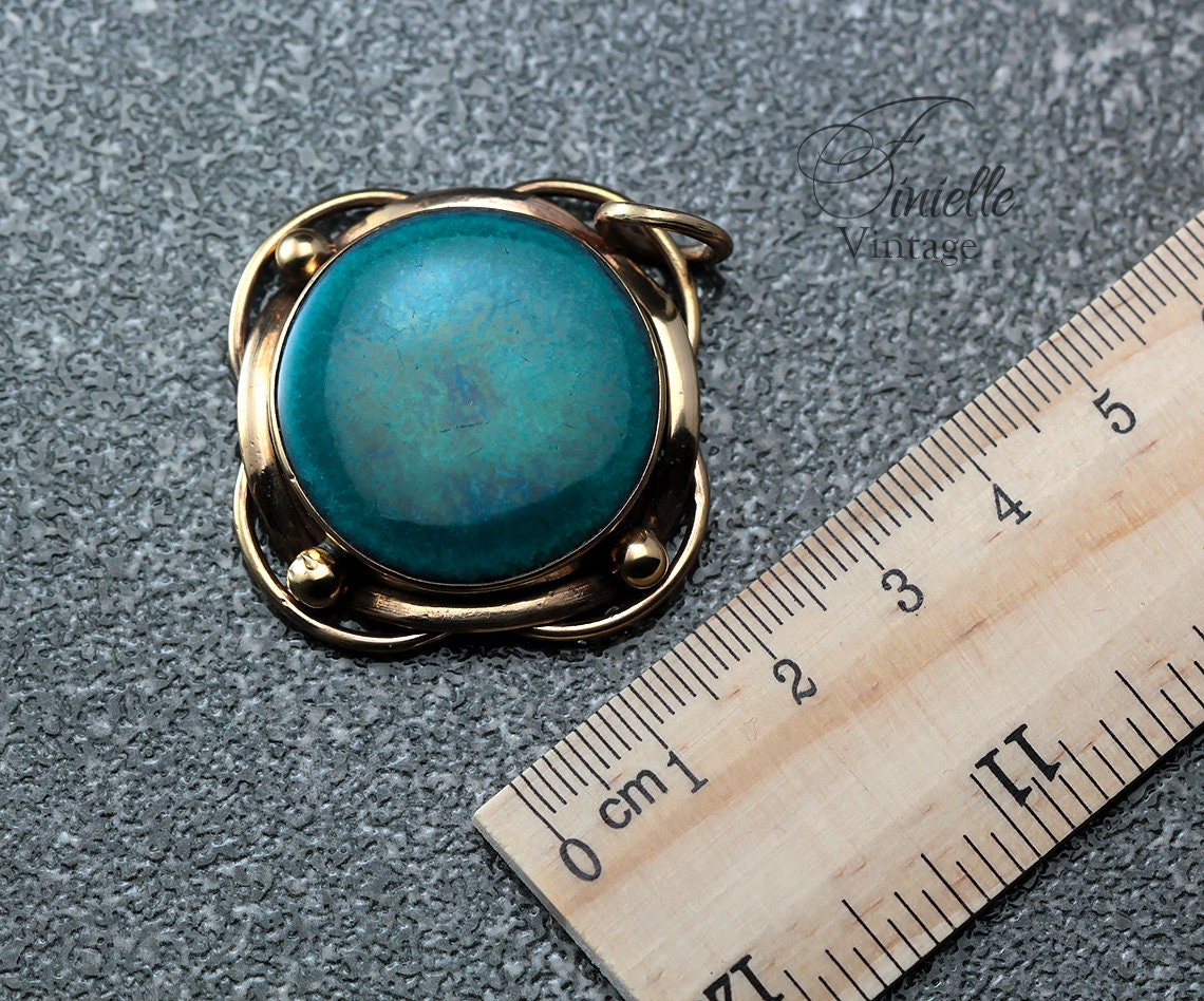Antique 1910 Arts and Crafts Kensington C&L Art Ware Ruskin Ceramic Pendant, Rolled Gold, Unique Jewelry Jewellery, RARE item