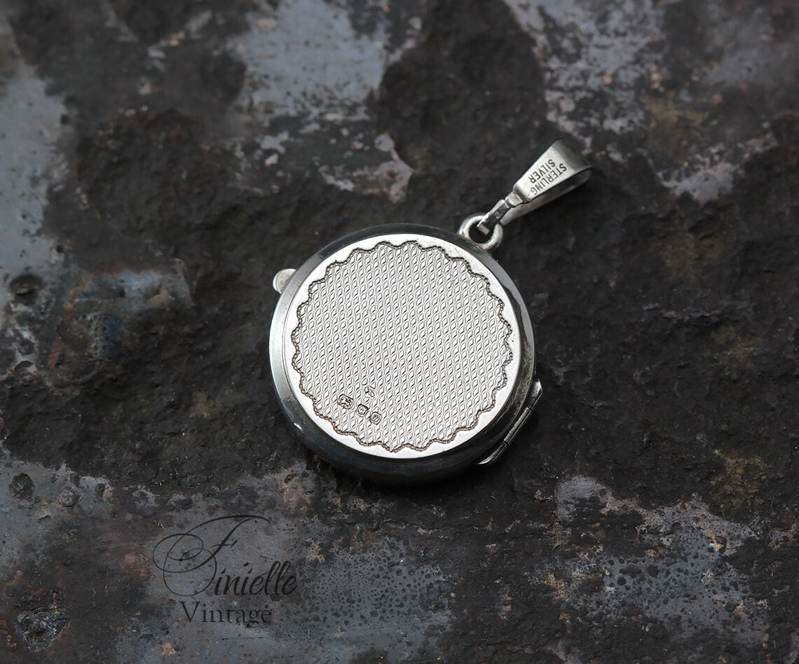 Vintage 1978 Sterling Silver Small Round 2 Photo Locket Pendant, Engraved Silver, Full Hallmarked, London, Gift for women