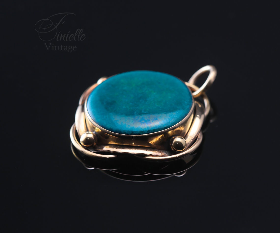 Antique 1910 Arts and Crafts Kensington C&L Art Ware Ruskin Ceramic Pendant, Rolled Gold, Unique Jewelry Jewellery, RARE item