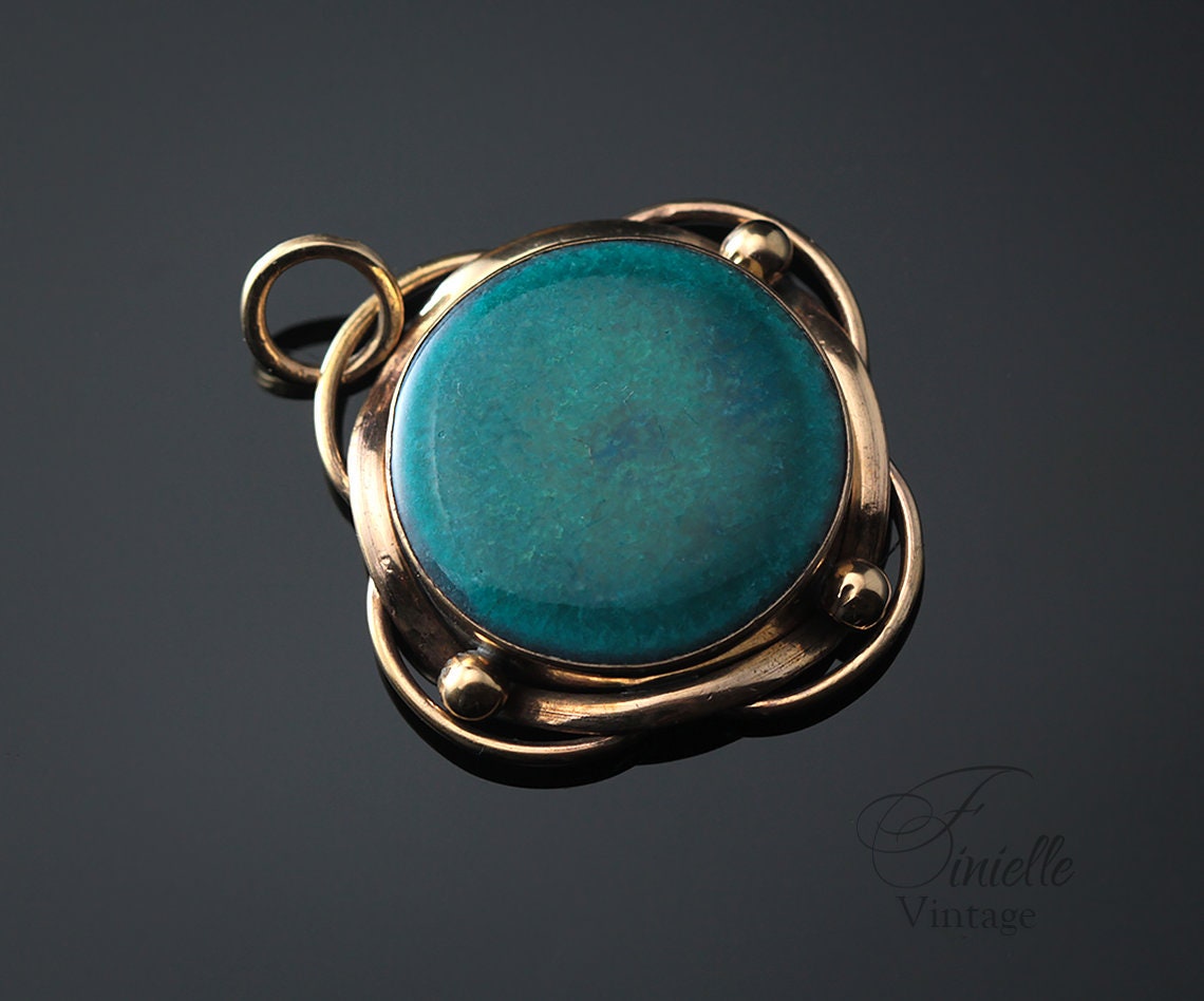 Antique 1910 Arts and Crafts Kensington C&L Art Ware Ruskin Ceramic Pendant, Rolled Gold, Unique Jewelry Jewellery, RARE item