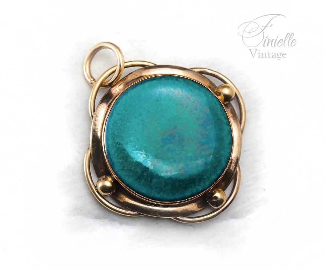 Antique 1910 Arts and Crafts Kensington C&L Art Ware Ruskin Ceramic Pendant, Rolled Gold, Unique Jewelry Jewellery, RARE item