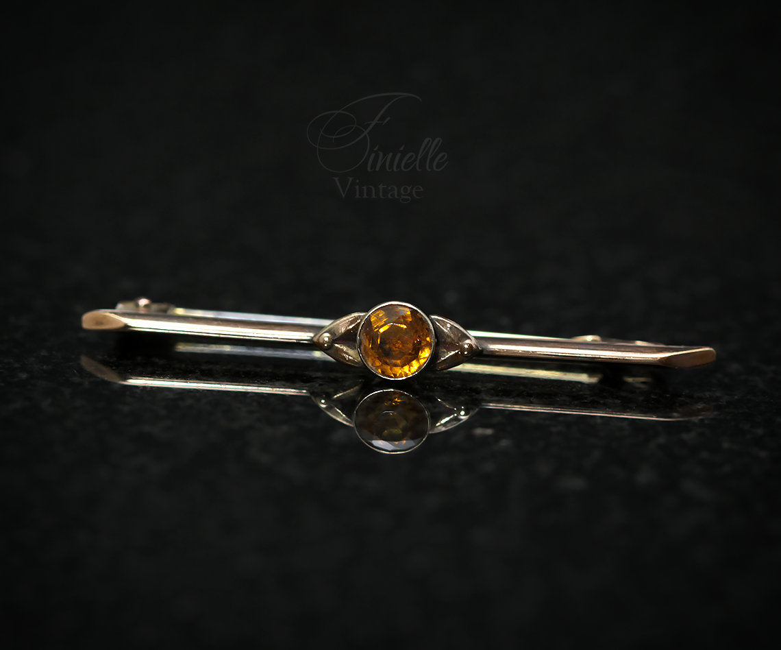 Antique c1910s-20 Edwardian Rolled Rose Gold Bar Brooch, W.BS, Natural Faceted Citrine, Unique Gift Antique Jewelry Jewellery