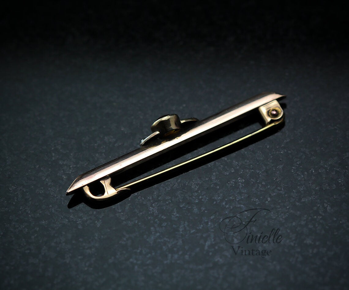 Antique c1910s-20 Edwardian Rolled Rose Gold Bar Brooch, W.BS, Natural Faceted Citrine, Unique Gift Antique Jewelry Jewellery