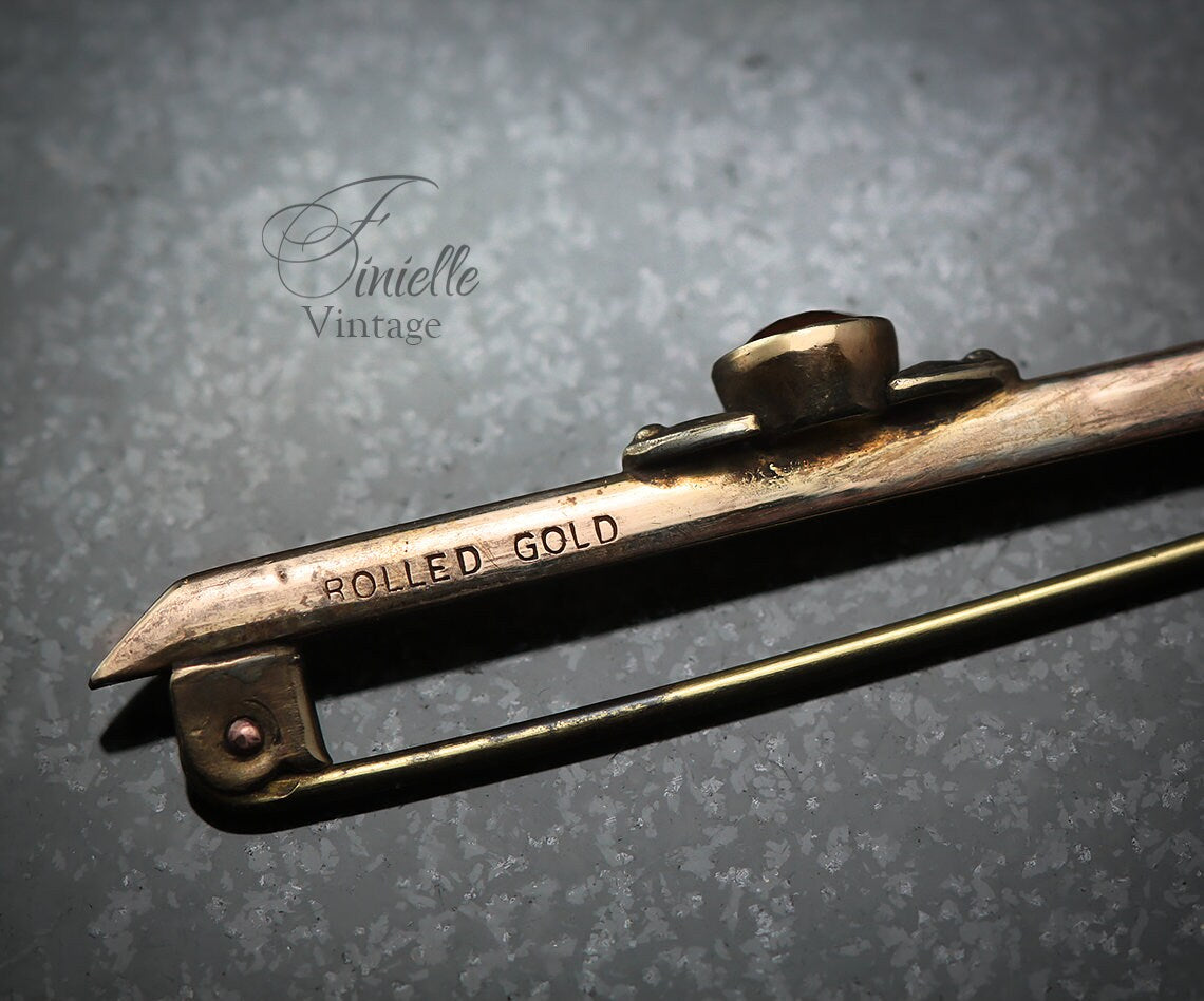 Antique c1910s-20 Edwardian Rolled Rose Gold Bar Brooch, W.BS, Natural Faceted Citrine, Unique Gift Antique Jewelry Jewellery