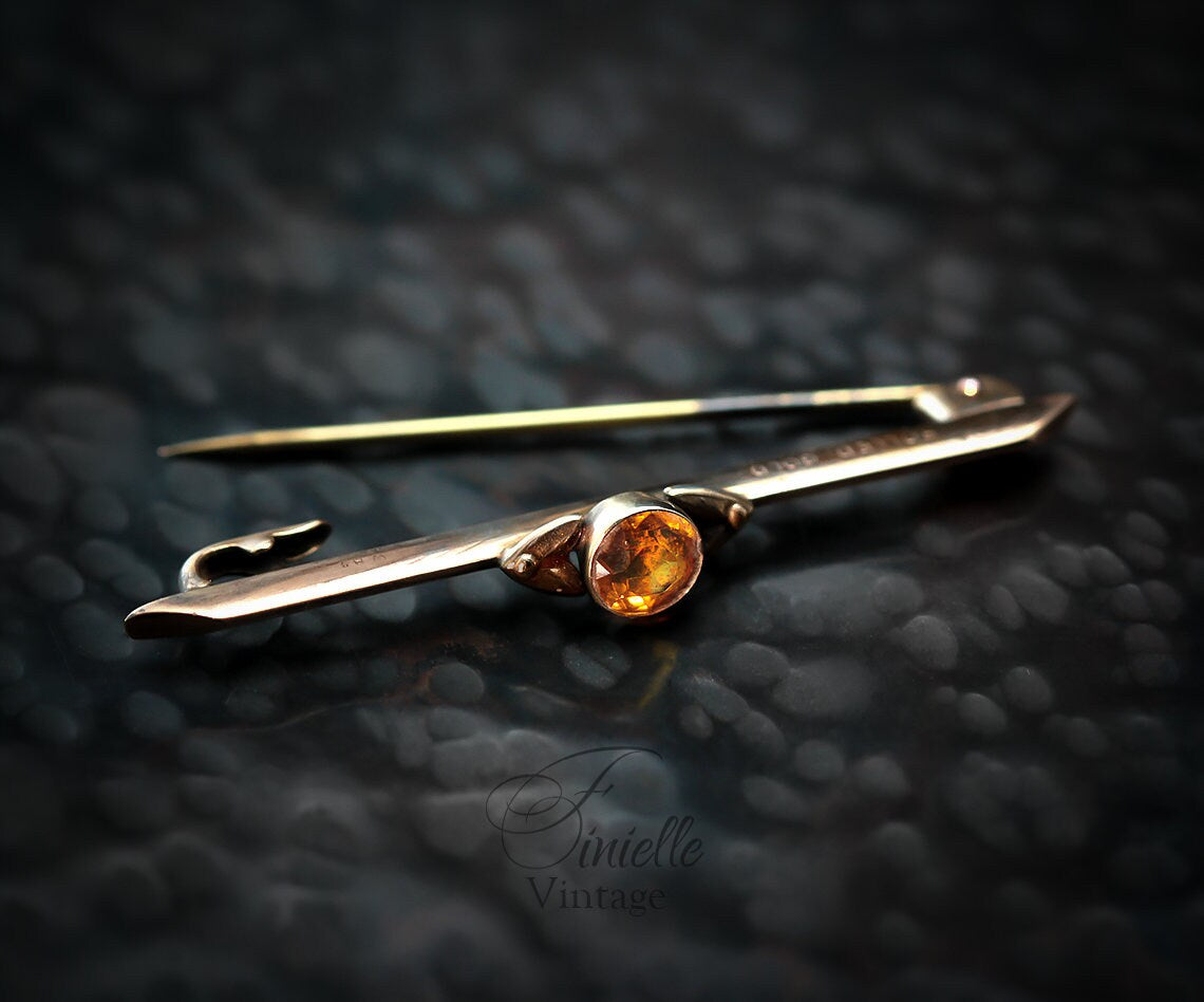 Antique c1910s-20 Edwardian Rolled Rose Gold Bar Brooch, W.BS, Natural Faceted Citrine, Unique Gift Antique Jewelry Jewellery