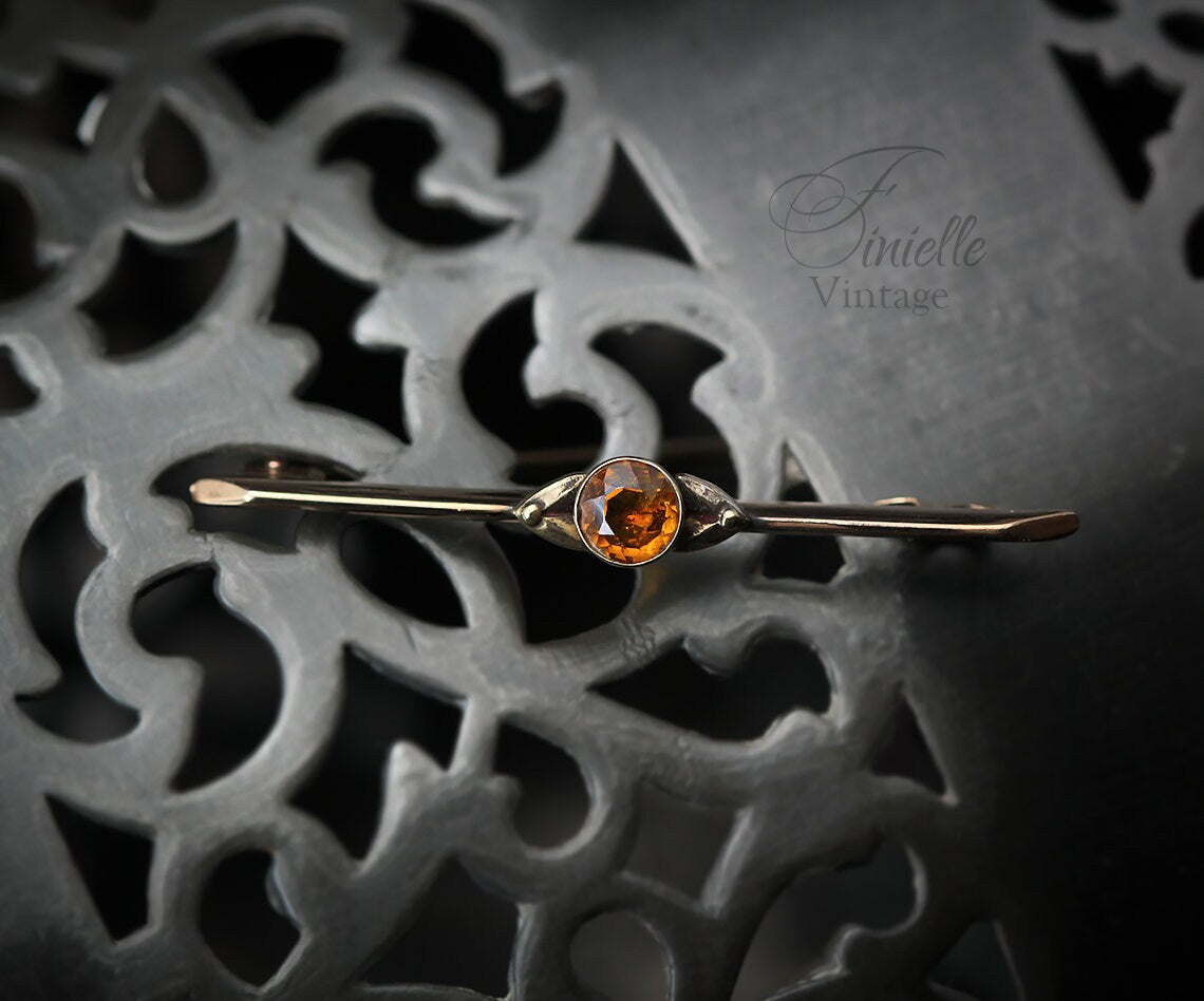 Antique c1910s-20 Edwardian Rolled Rose Gold Bar Brooch, W.BS, Natural Faceted Citrine, Unique Gift Antique Jewelry Jewellery