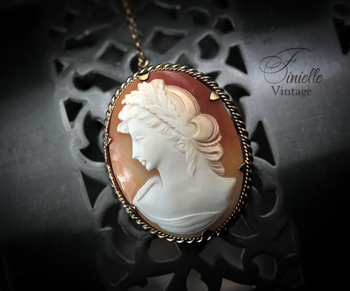Antique 1870-1890 Victorian Hand Carved 12CT Rolled Gold Shell Cameo Brooch Pin, Stamped <CLEWCO> RG, Unique Gift Jewelry Jewellery