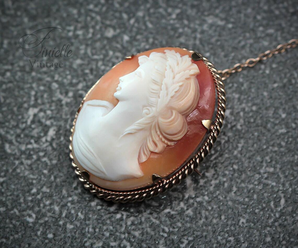 Antique 1870-1890 Victorian Hand Carved 12CT Rolled Gold Shell Cameo Brooch Pin, Stamped <CLEWCO> RG, Unique Gift Jewelry Jewellery