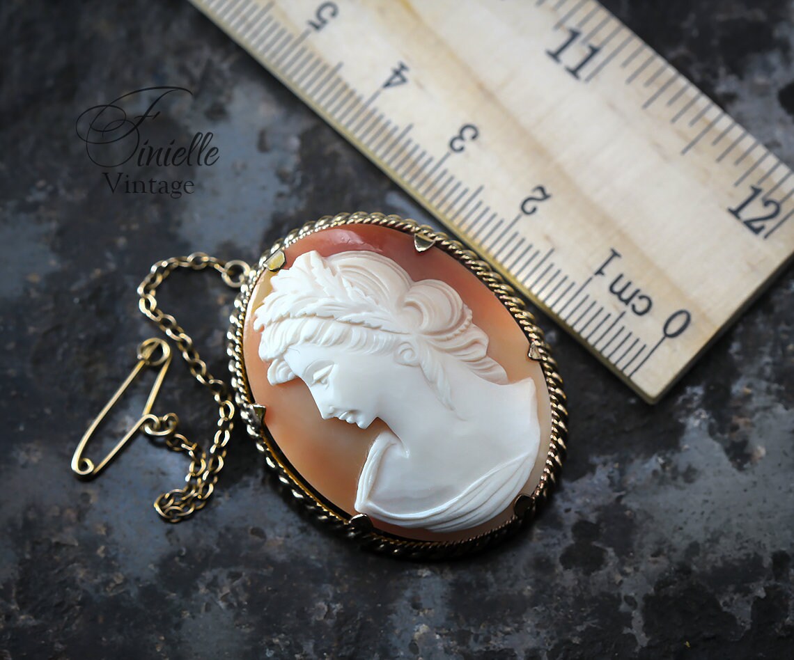 Antique 1870-1890 Victorian Hand Carved 12CT Rolled Gold Shell Cameo Brooch Pin, Stamped <CLEWCO> RG, Unique Gift Jewelry Jewellery