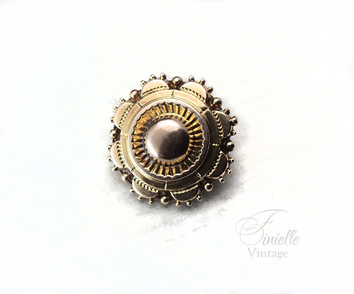 Antique Victorian 1860-1880s Etruscan Revival 9Ct Yellow Rose Gold Small Brooch Pin, Unique Gift Antique Jewelry Jewellery