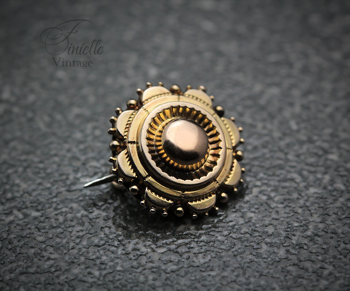 Antique Victorian 1860-1880s Etruscan Revival 9Ct Yellow Rose Gold Small Brooch Pin, Unique Gift Antique Jewelry Jewellery