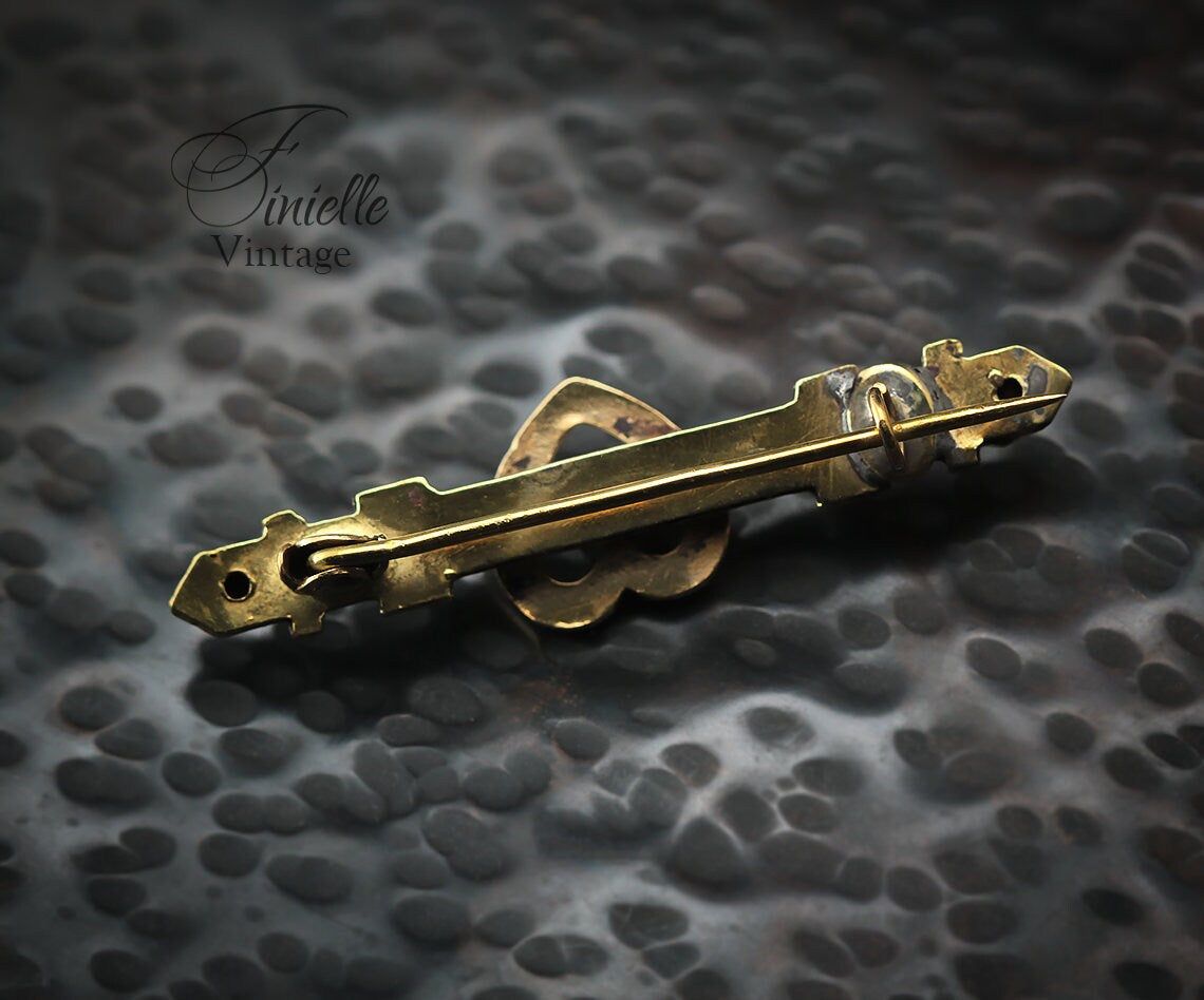 Antique Edwardian c1910 Heart, Belt Brooch, Front 9Ct Gold and Silver, Pink Crystal Rhinestone, Antique Vintage Gift Jewelry Jewellery