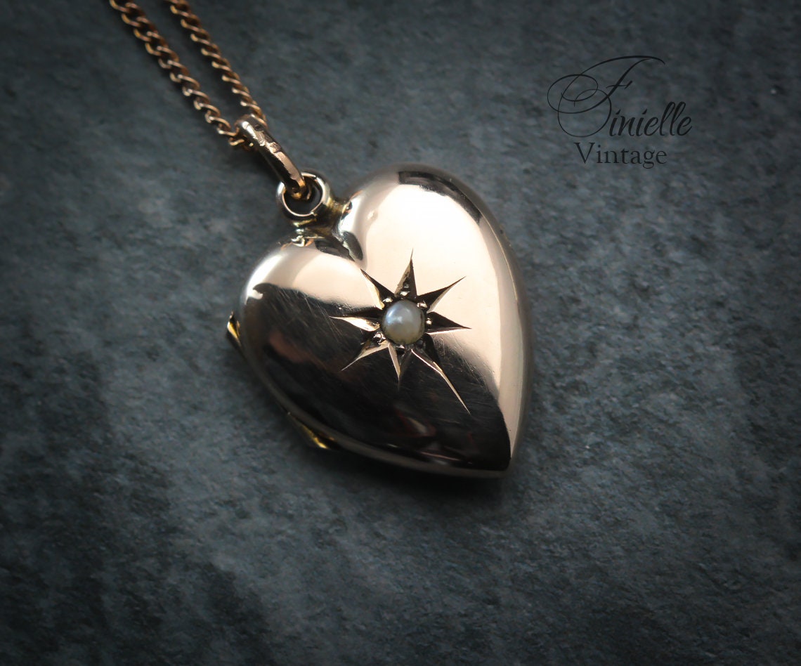 Antique Rose Gold Filled 1880-1910 Victorian Edwardian Heart Love Charm Locket Pendant Necklace, Rose Gold Plated 18" Chain, Unique Gift