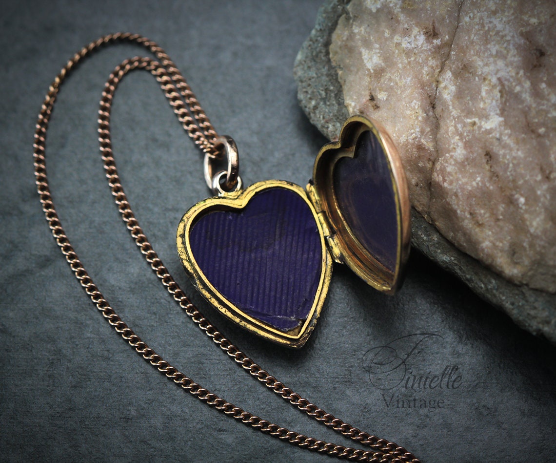 Antique Rose Gold Filled 1880-1910 Victorian Edwardian Heart Love Charm Locket Pendant Necklace, Rose Gold Plated 18" Chain, Unique Gift