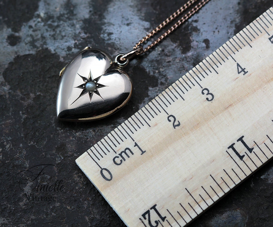 Antique Rose Gold Filled 1880-1910 Victorian Edwardian Heart Love Charm Locket Pendant Necklace, Rose Gold Plated 18" Chain, Unique Gift