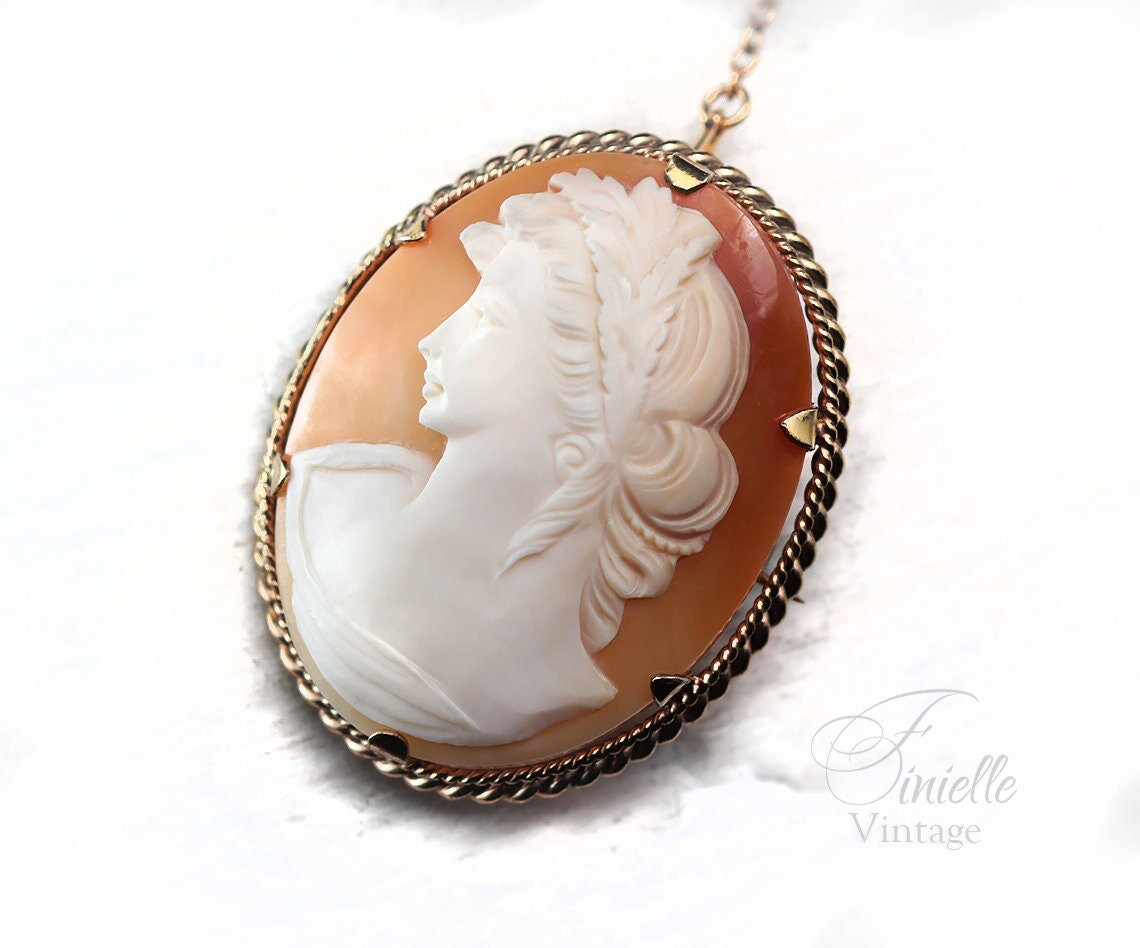Antique 1870-1890 Victorian Hand Carved 12CT Rolled Gold Shell Cameo Brooch Pin, Stamped <CLEWCO> RG, Unique Gift Jewelry Jewellery