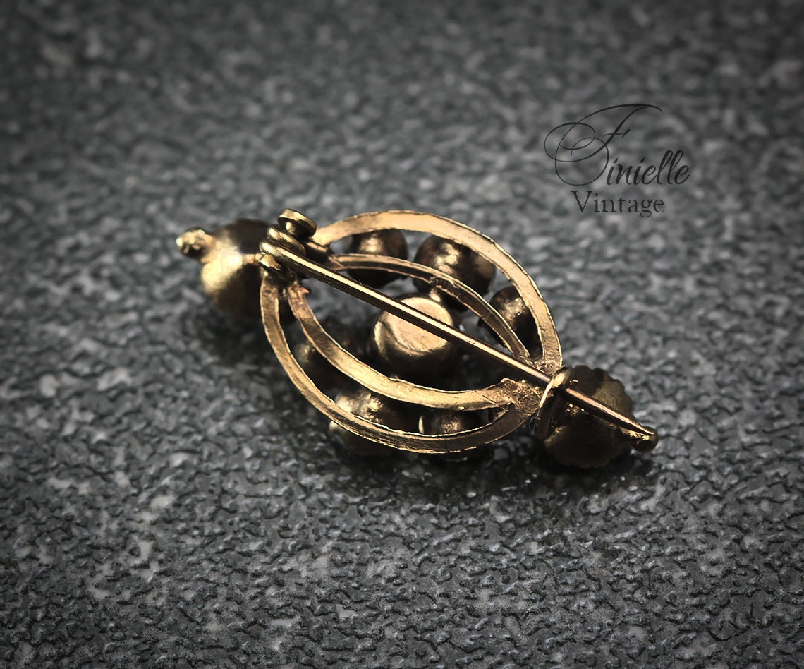 Antique Edwardian Brooch Pin, White Crystal Rhinestones, Gilded Brass, Unique Gift Jewellery Jewelry