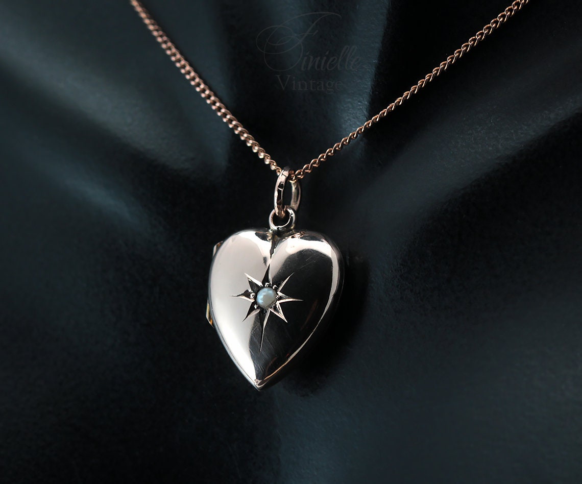 Antique Rose Gold Filled 1880-1910 Victorian Edwardian Heart Love Charm Locket Pendant Necklace, Rose Gold Plated 18" Chain, Unique Gift