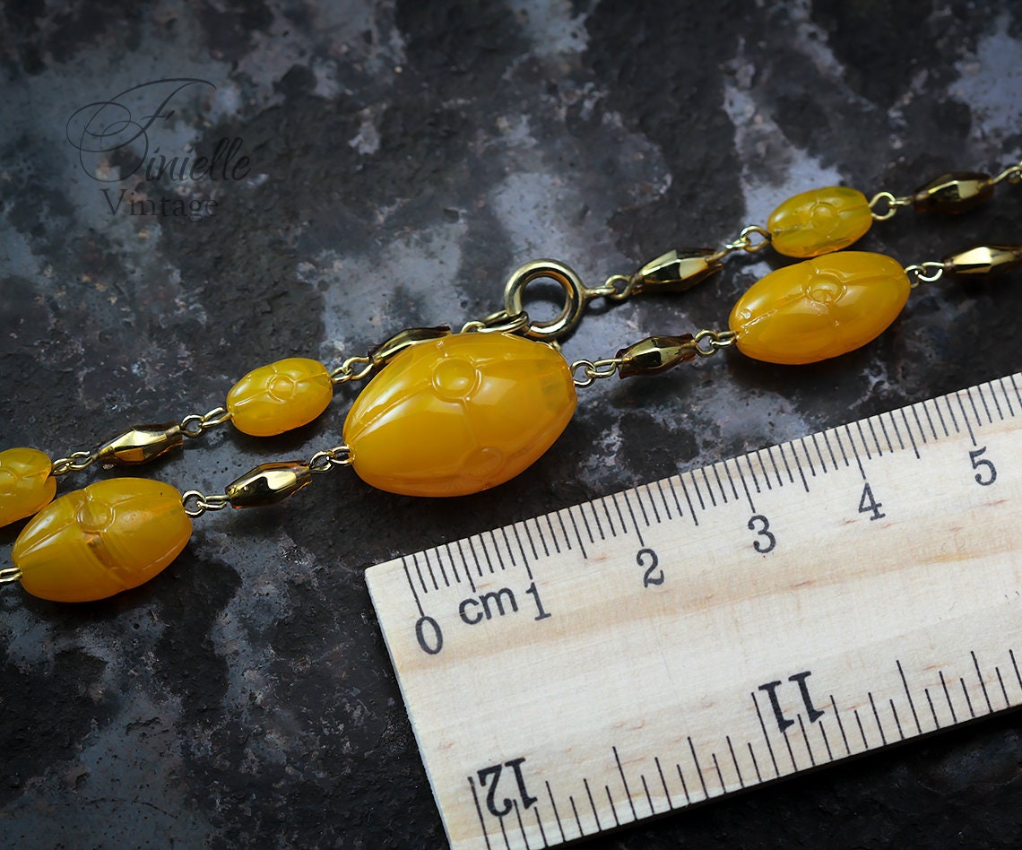 Antique Art Deco 1920s Czech Craftsmanship Bohemian Gold Yellow, Butterscotch Art Glass Beaded Necklace, Gold Tone, Unique Jewelry Jewellery