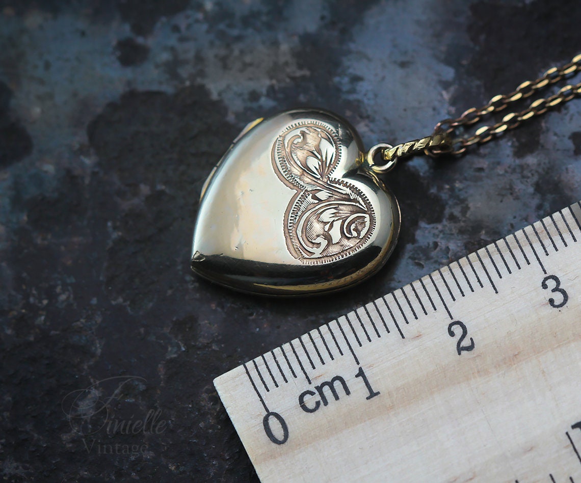 Antique Vintage Art Deco 9CT Rolled Gold 1920-1930s Heart Love Charm Locket Pendant Necklace, Yellow Gold Plated 18" Chain, Unique Gift