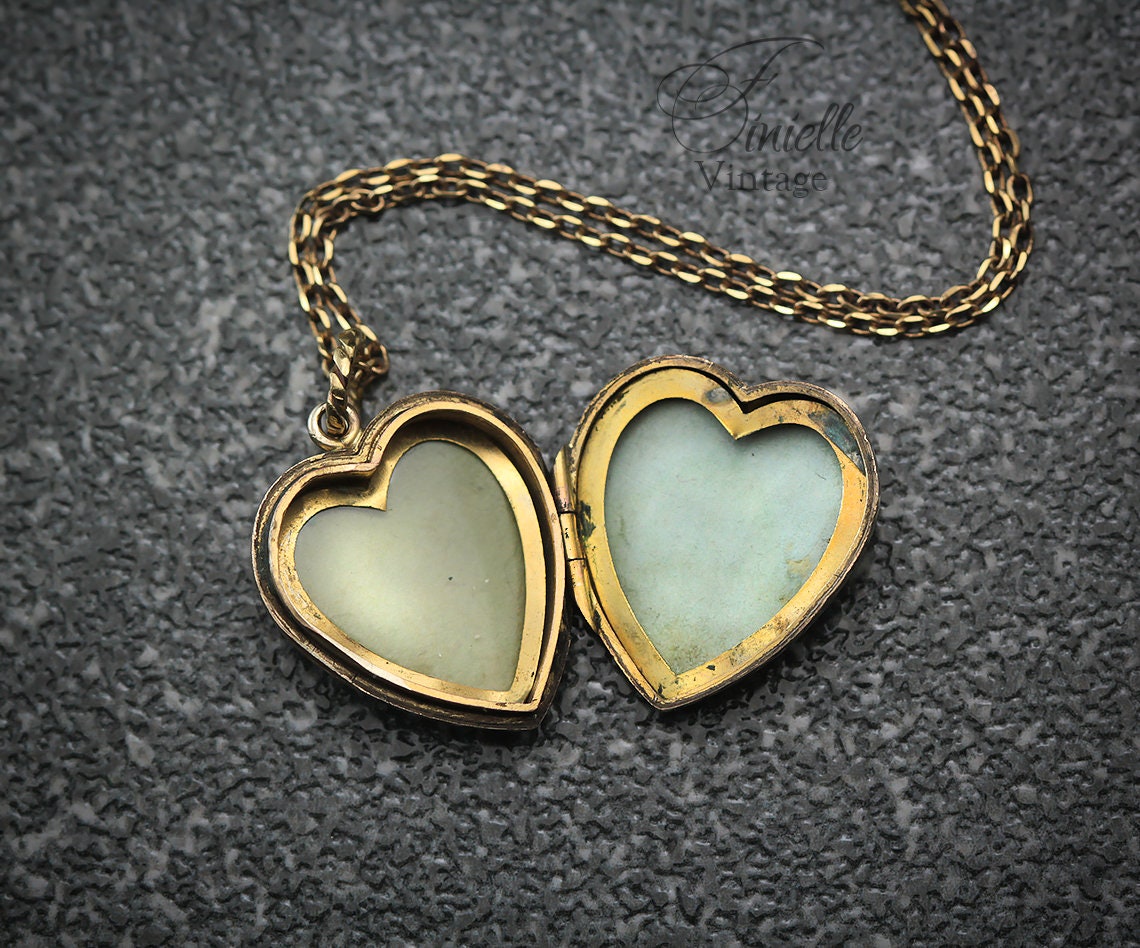Antique Vintage Art Deco 9CT Rolled Gold 1920-1930s Heart Love Charm Locket Pendant Necklace, Yellow Gold Plated 18" Chain, Unique Gift