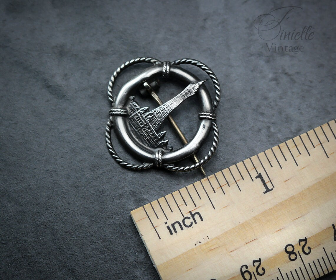 Antique Vintage 1920s Sterling Silver Blackpool Tower Lancashire England UK Collectable Souvenir Brooch Pin, .935 Silver, Rare Item